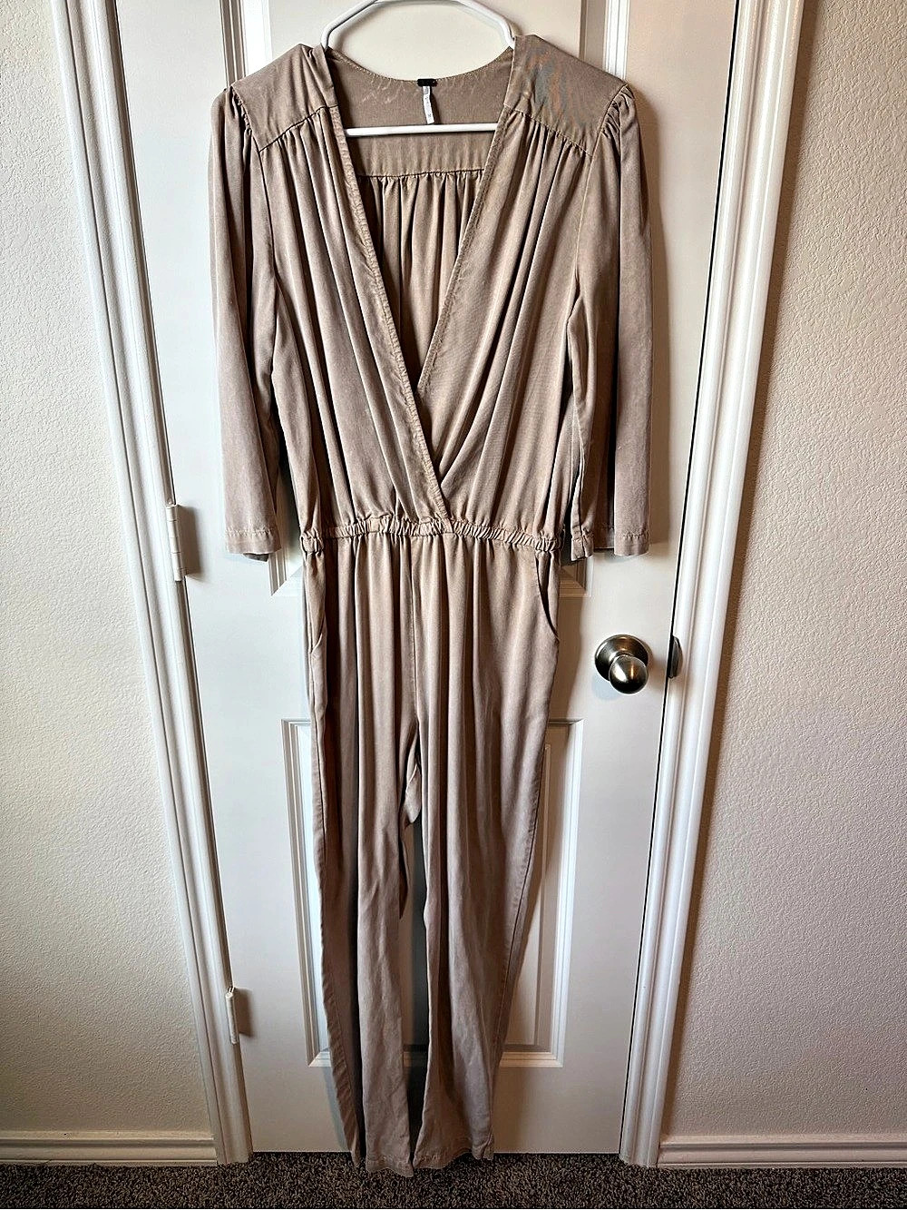 YFB Wrap Front Jumpsuit in Tan